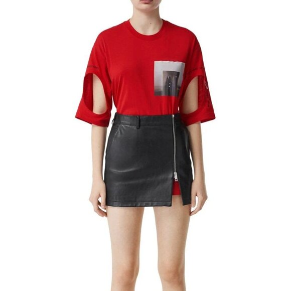 NWT Burberry Carrick Ladies Bright Red Cut-out Oversized T-shirt Small
